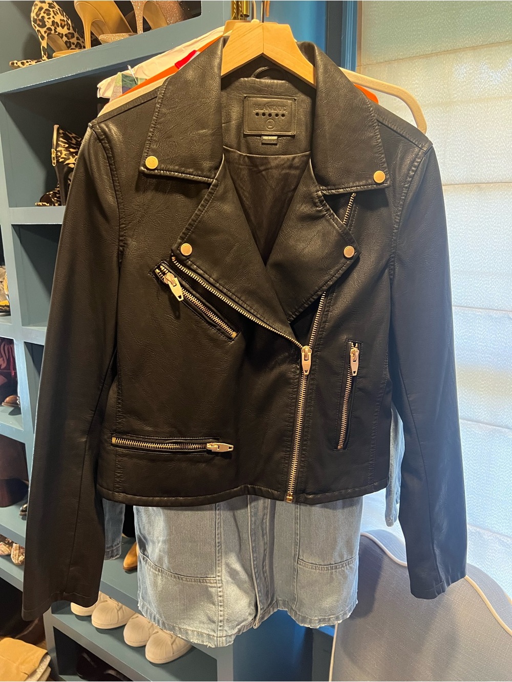 Blank NYC Black Faux Leather Moto Jacket with Gold Hardware